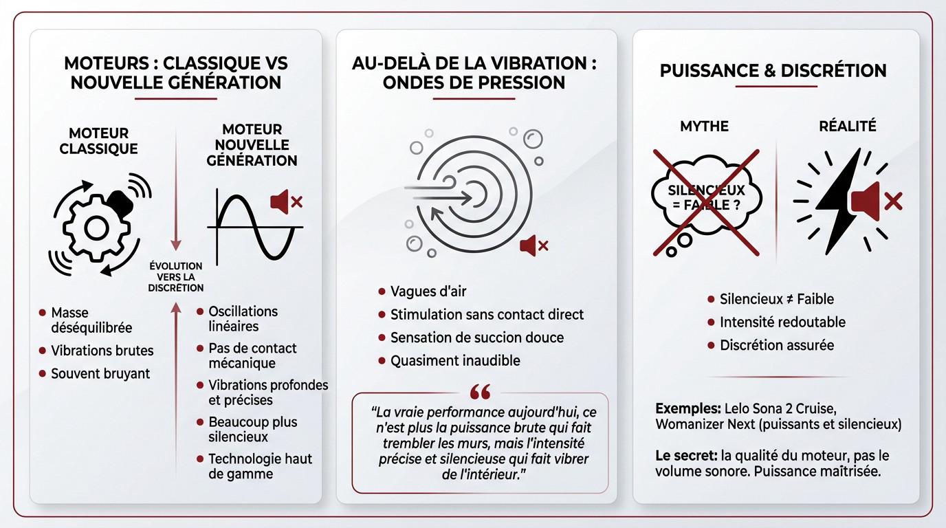 Schéma explicatif de la technologie interne d'un vibromasseur silencieux et ses composants