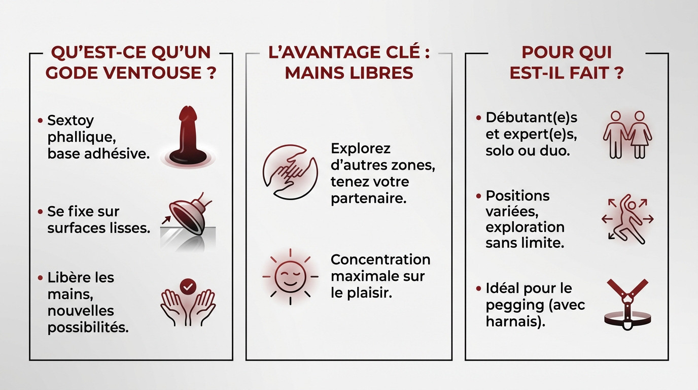 Infographie explicative sur les avantages et l'utilisation du gode ventouse