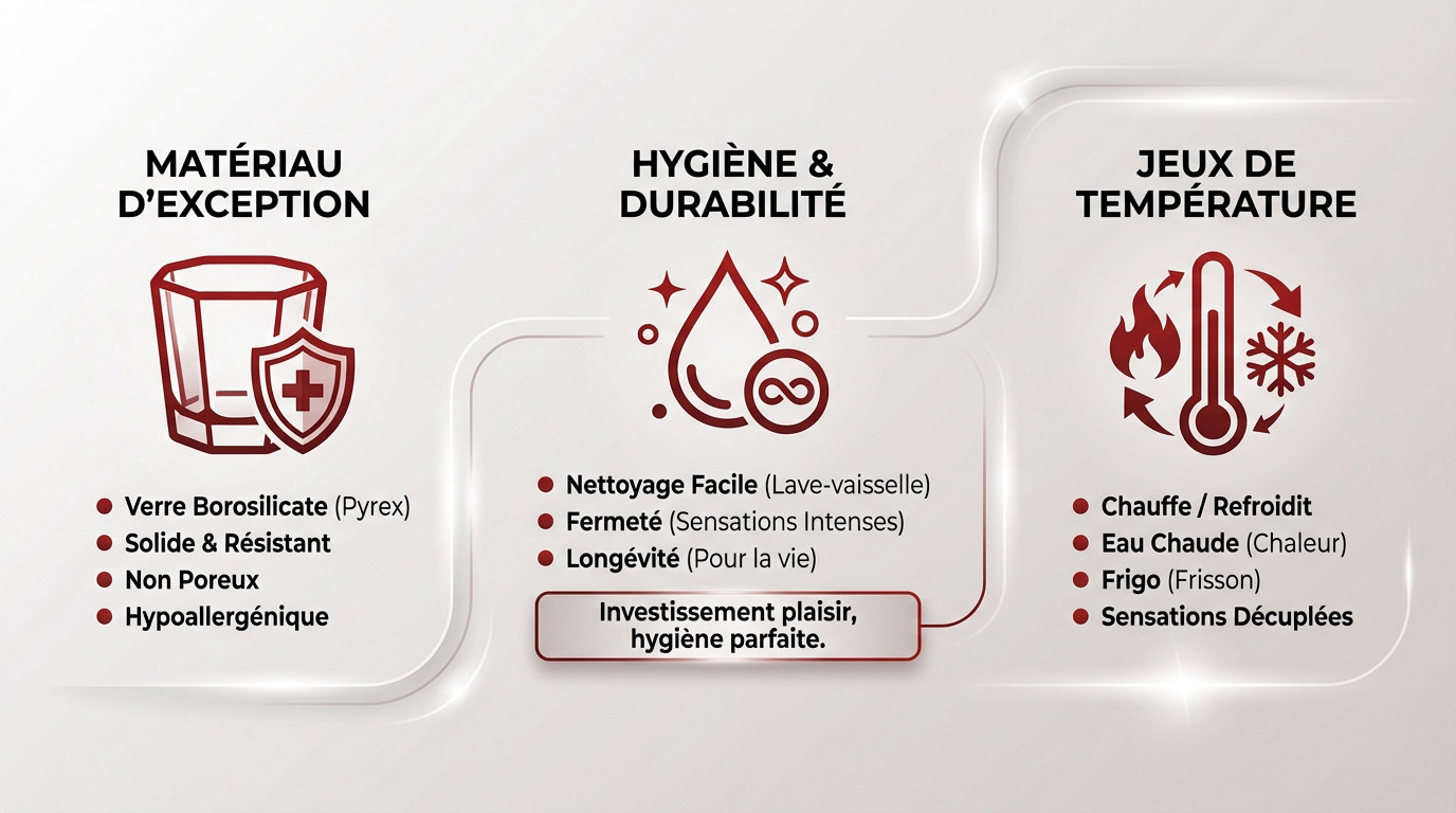 Gode en verre borosilicate résistant et hygiénique pour jeux de température