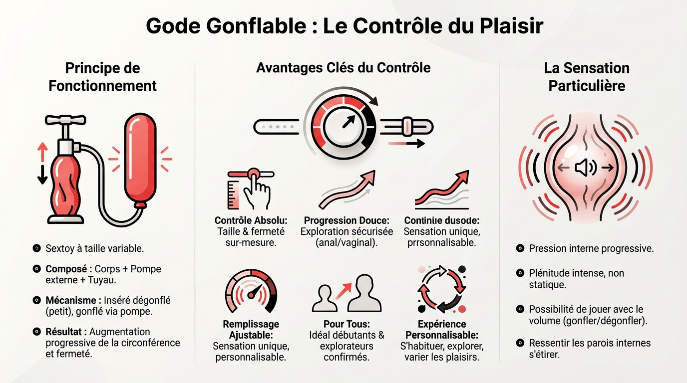 gode gonflable avec pompe manuelle pour ajuster la taille et la circonférence