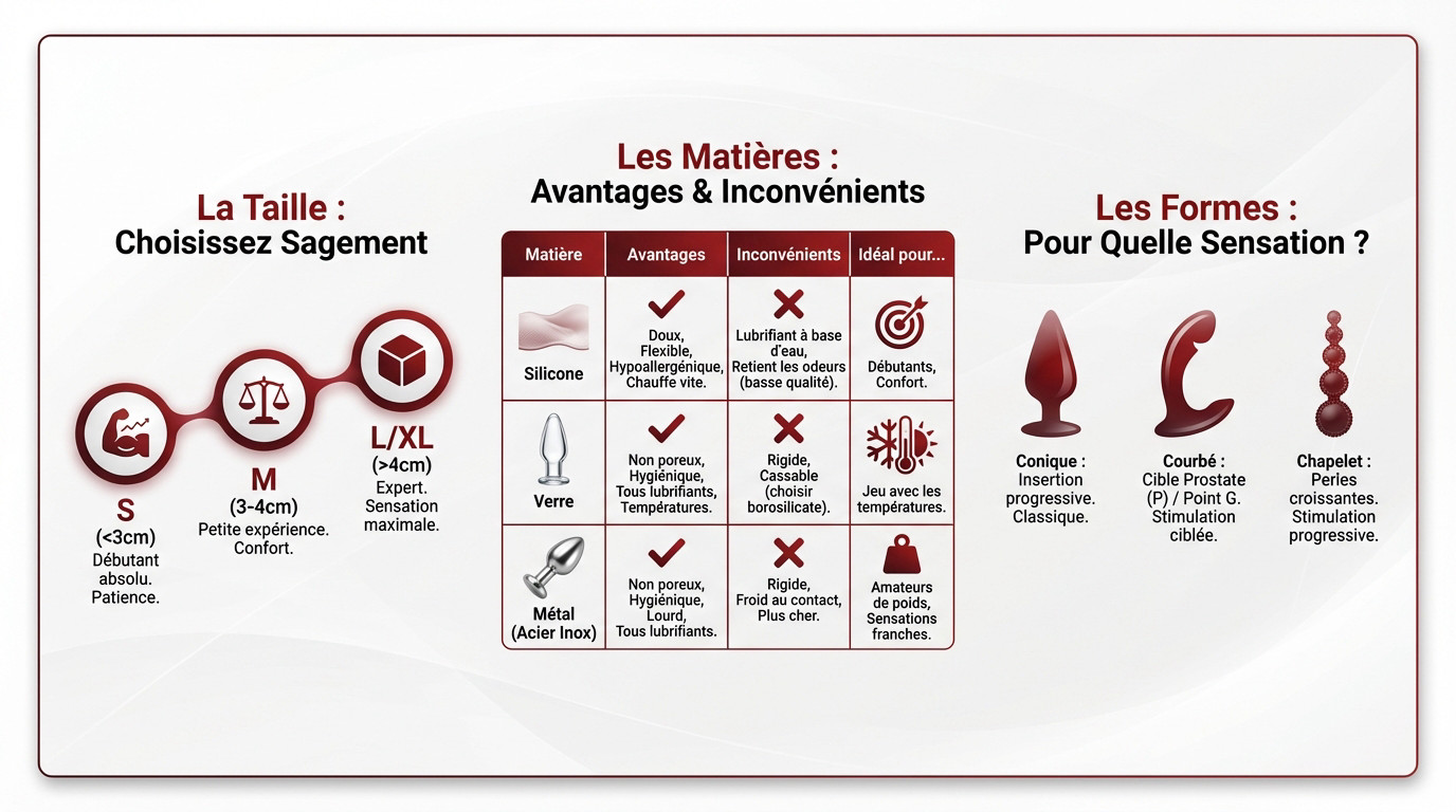 Guide visuel pour choisir la taille et la matière de son plug anal vibrant