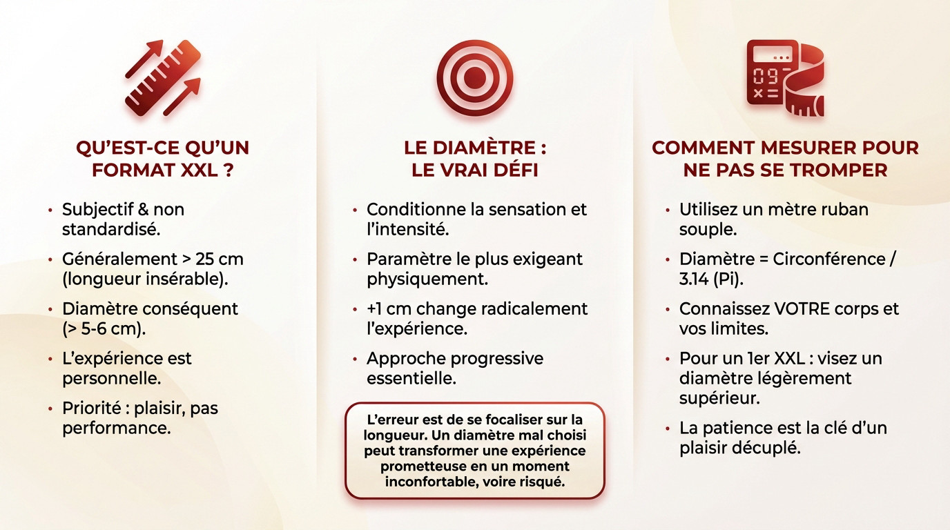 Schéma explicatif pour mesurer le diamètre et la circonférence d'un gode XXL avec précision