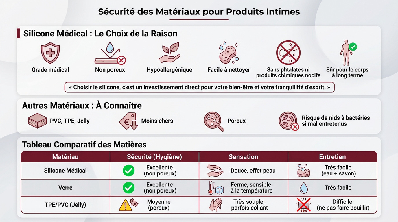 Comparatif de sécurité des matériaux pour jouets intimes : silicone vs poreux