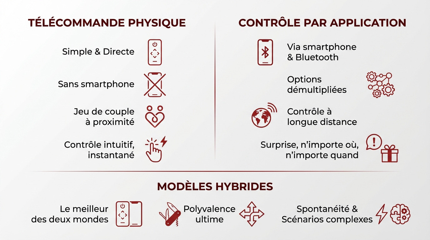 Comparaison entre télécommande physique et application mobile pour culotte vibrante