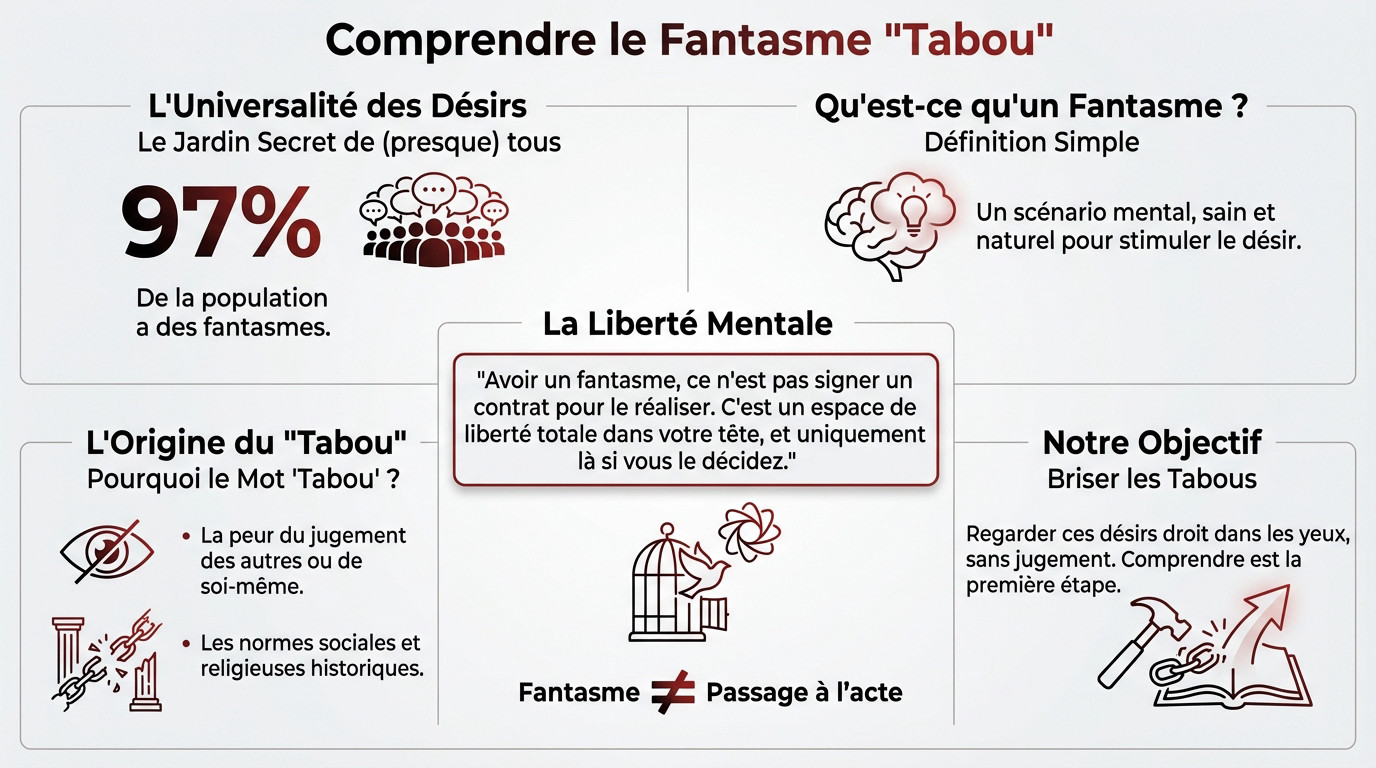 Illustration artistique symbolisant la découverte des fantasmes tabous et secrets