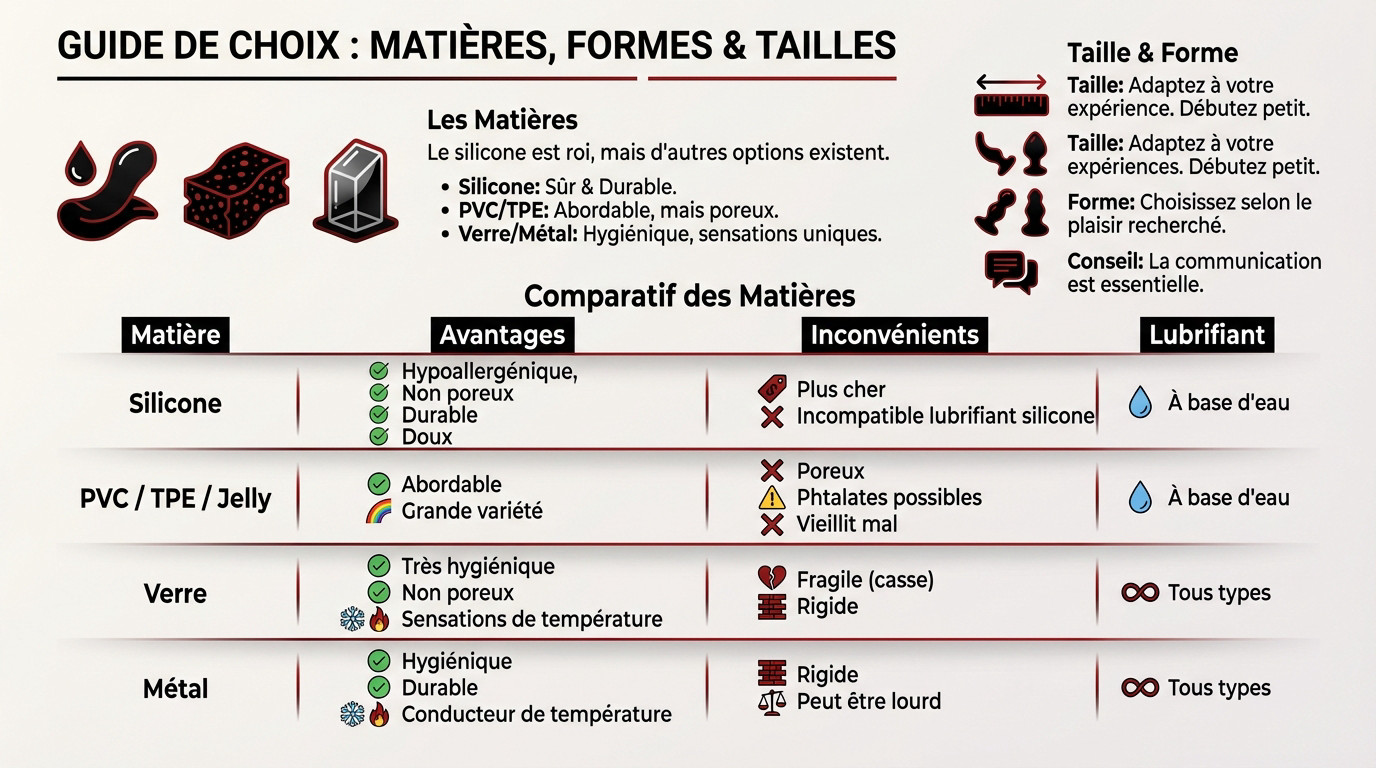 Guide visuel pour choisir la matière et la taille de son gode ventouse