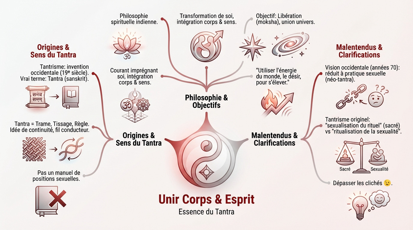 Illustration artistique symbolisant l'union du corps et de l'esprit dans la philosophie tantrique