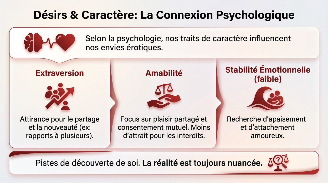 Illustration montrant le lien psychologique entre les désirs intimes et les traits de caractère