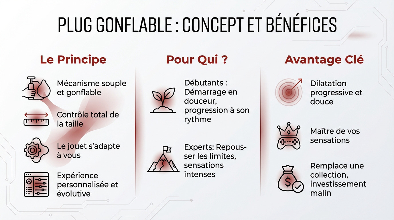 Schéma explicatif du fonctionnement d'un plug anal gonflable et ses bénéfices pour la dilatation