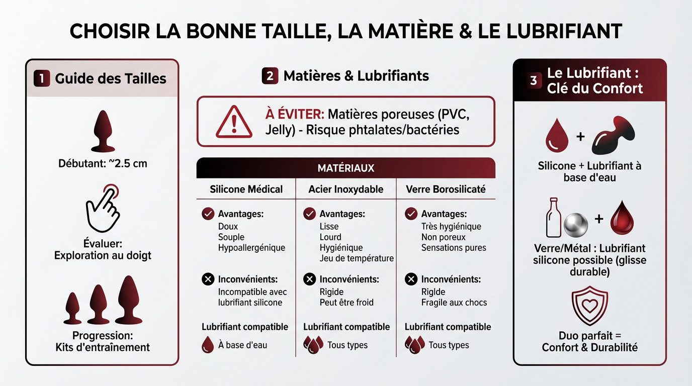 Tableau comparatif pour bien choisir son plug anal selon la taille et la matière