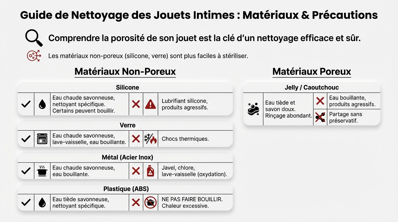 Comparaison des matériaux de sextoys poreux et non-poreux pour un nettoyage adapté