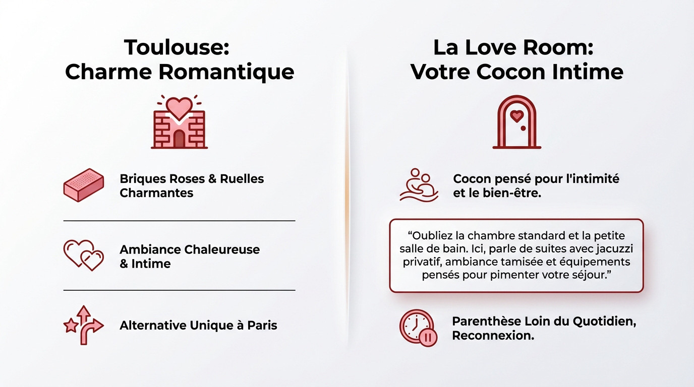 Infographie sur les séjours romantiques en love room à Toulouse et ses avantages
