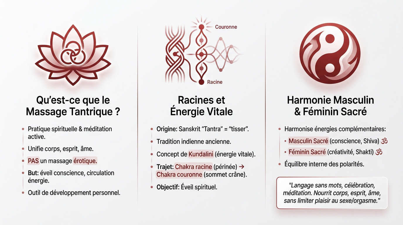 Illustration symbolique du massage tantrique montrant l'harmonie entre le corps et l'esprit