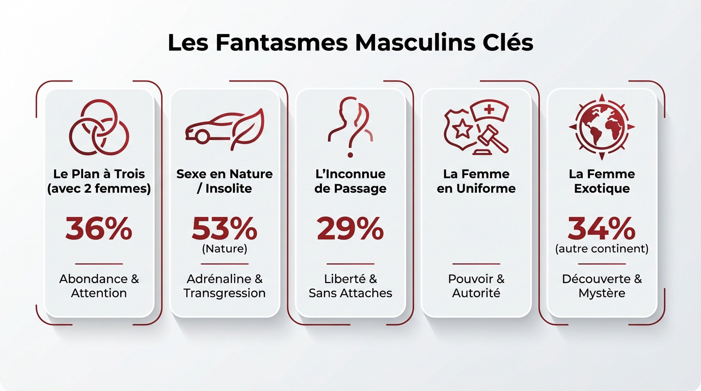 Illustration représentant les fantasmes masculins les plus courants et leurs variations