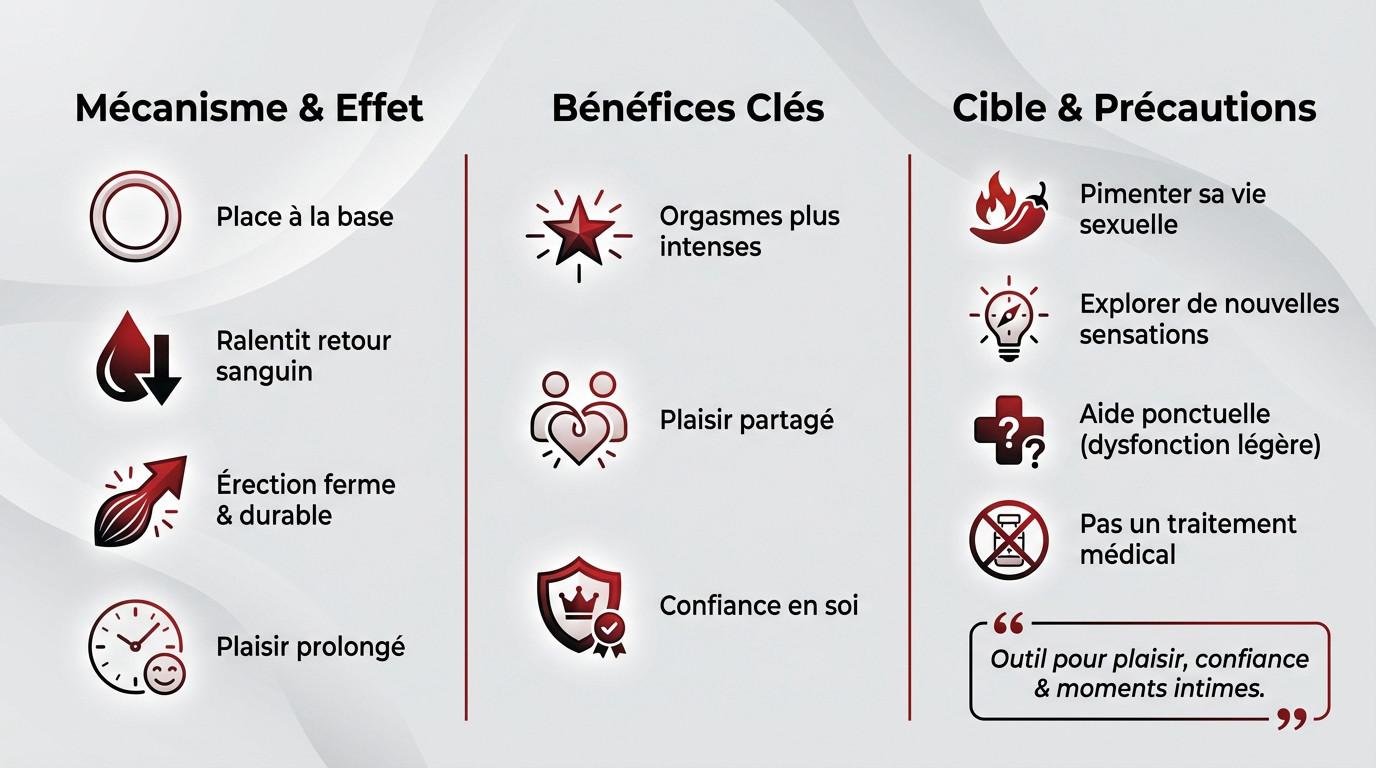 Schéma explicatif du fonctionnement d'un cockring sur l'afflux sanguin et l'érection