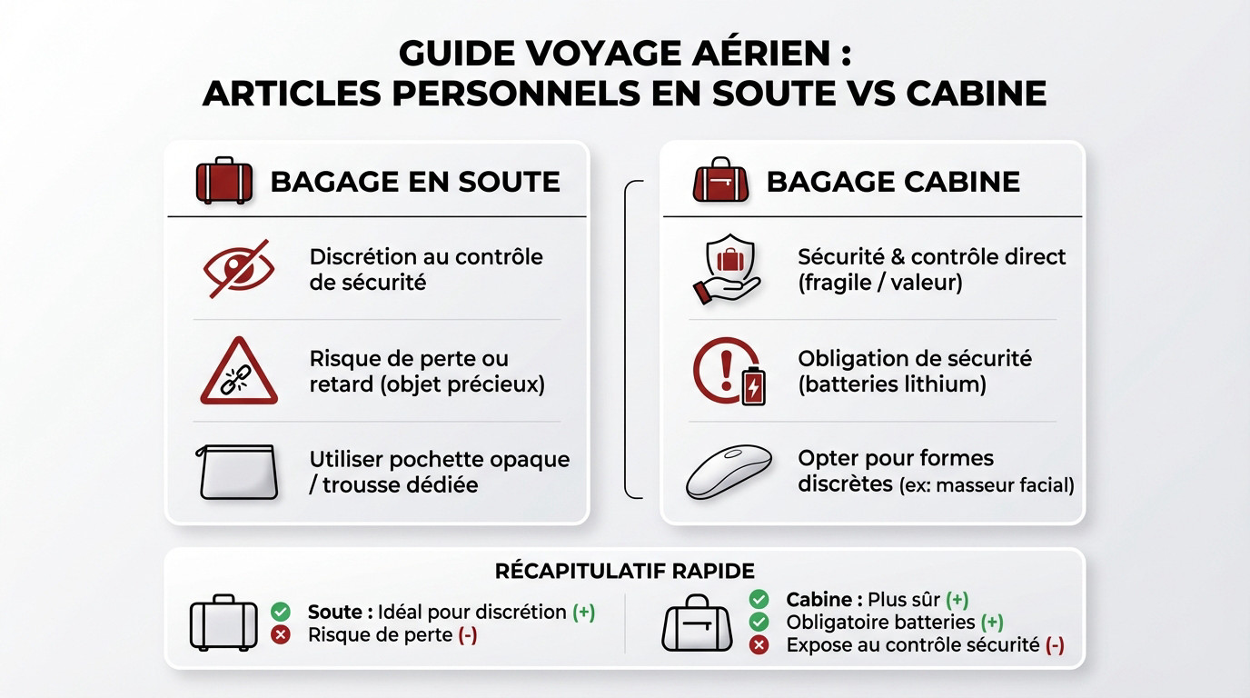Comparatif transport objets personnels avion soute vs cabine