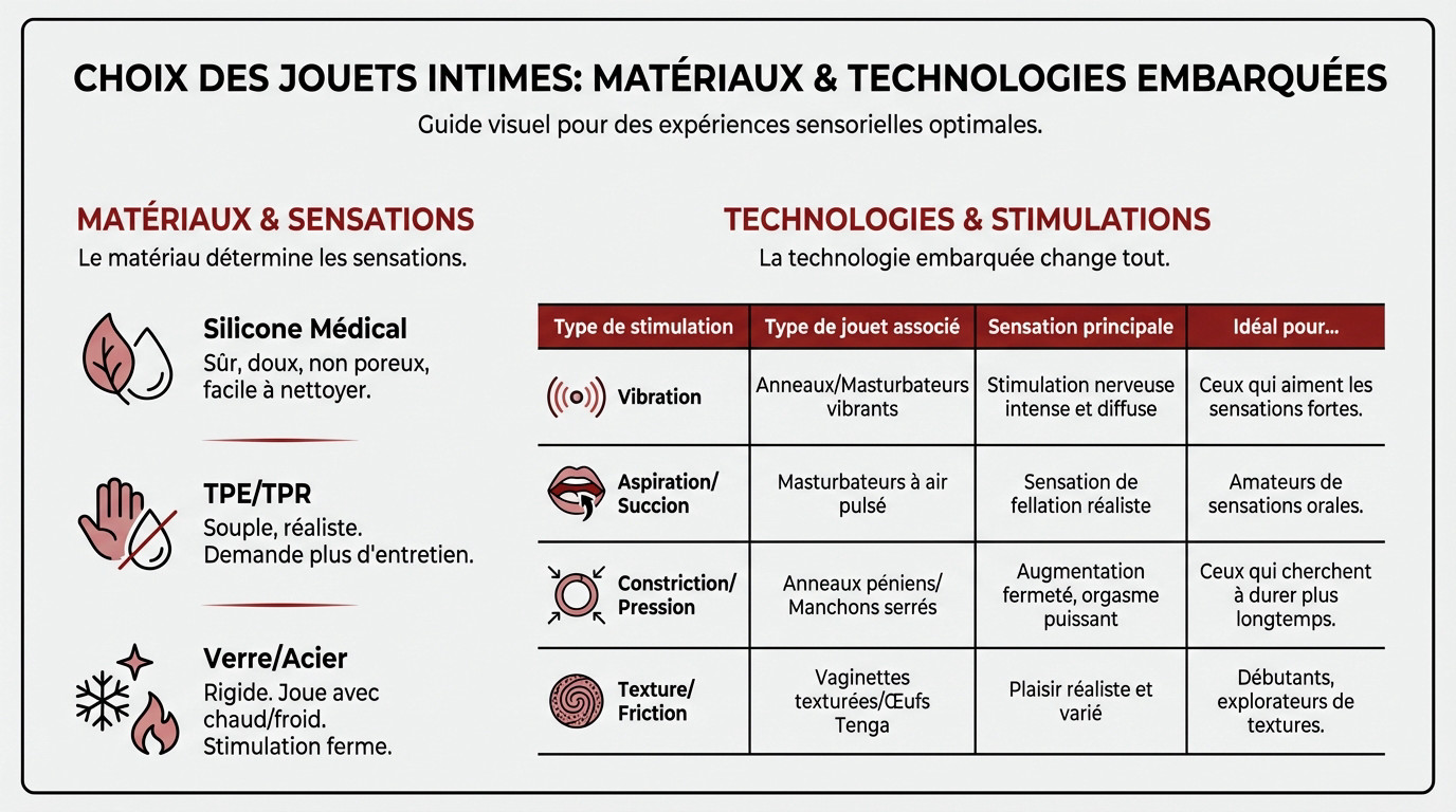 Guide visuel des matériaux et technologies pour choisir son sextoy masculin