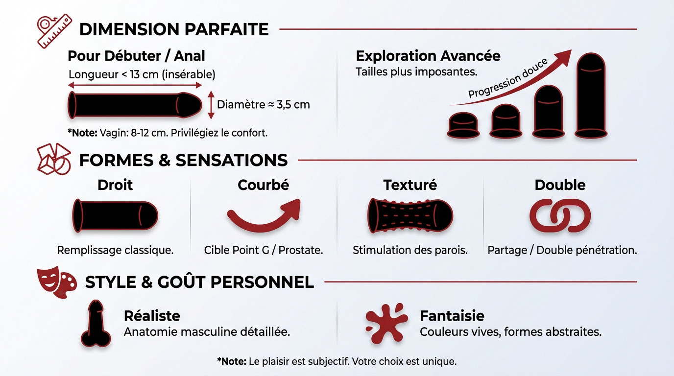 Guide visuel pour choisir la taille et la forme d'un godemichet adapté