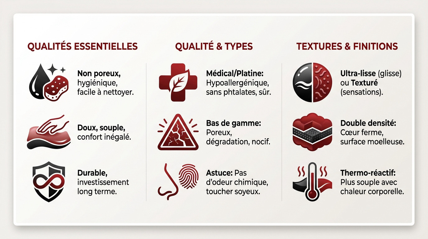 Comparaison des textures et types de silicone pour sextoys : lisse, texturé et double densité