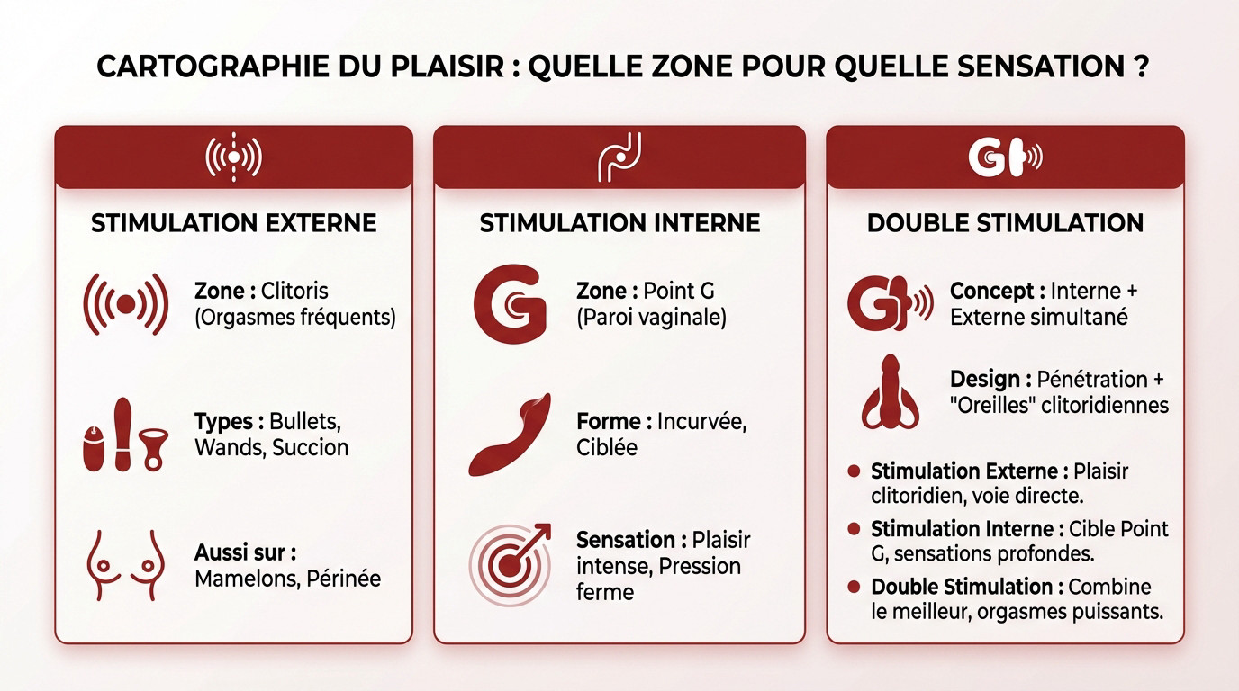 Schéma illustrant les zones érogènes clitoridiennes et le point G pour choisir son vibromasseur