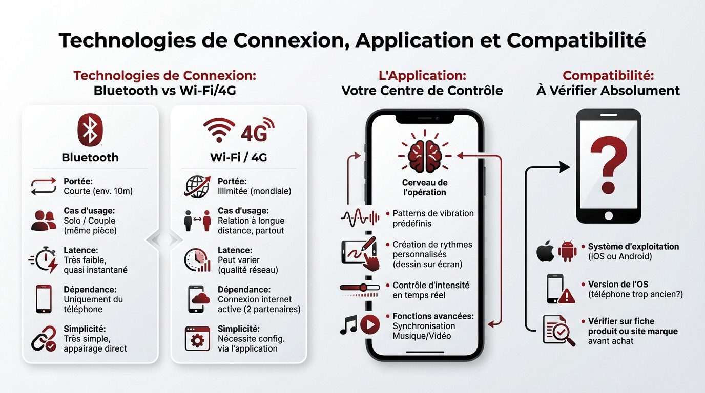 Schéma explicatif de la connexion d'un vibromasseur connecté via application mobile