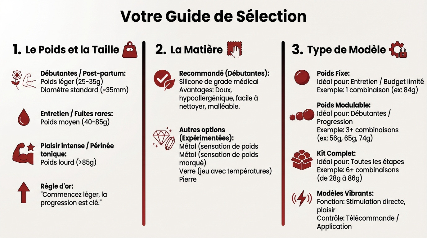 Tableau guide pour choisir le poids et la taille des boules de geisha selon son profil