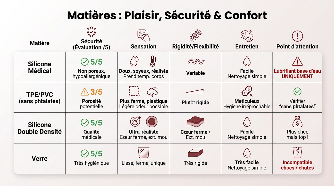 Comparatif des matières de godemichets pour allier sécurité et confort