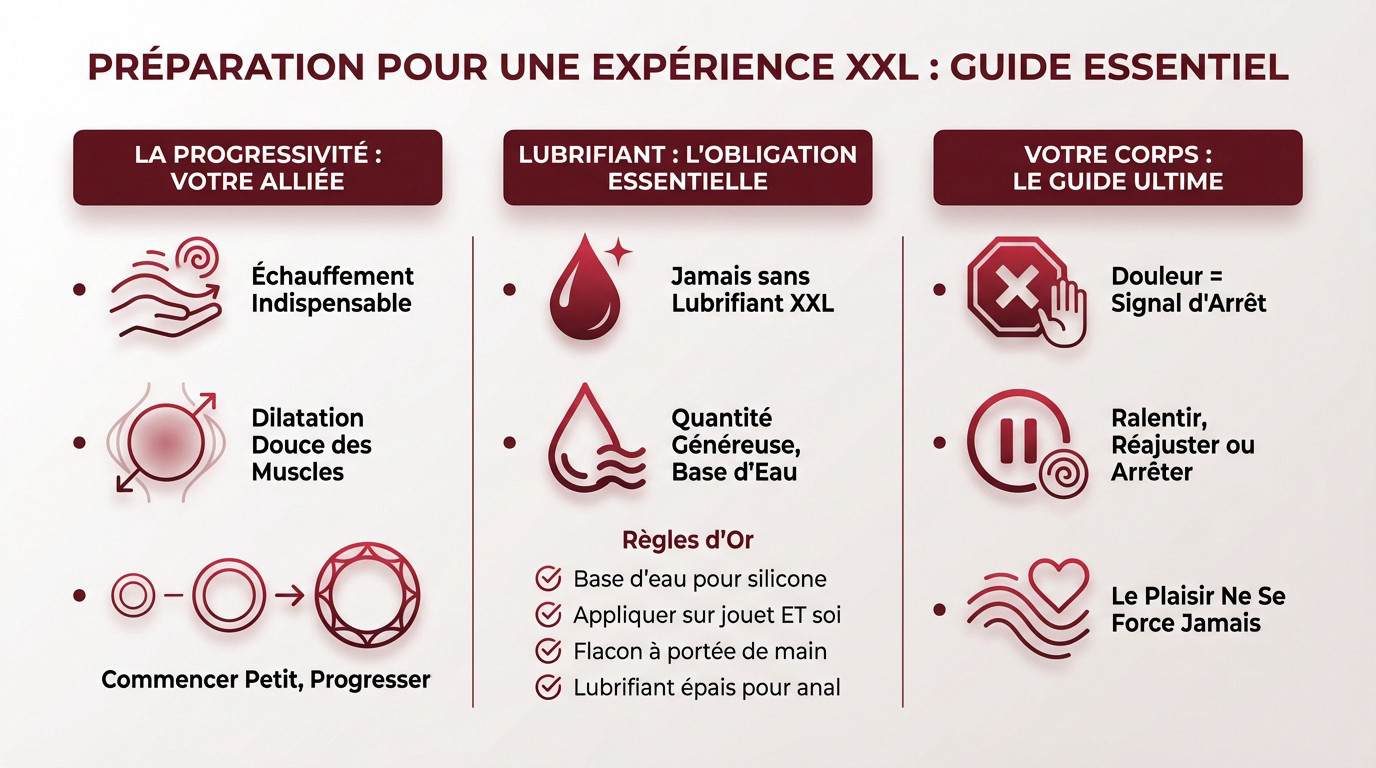 Préparation essentielle et lubrification pour utiliser un gode XXL en toute sécurité