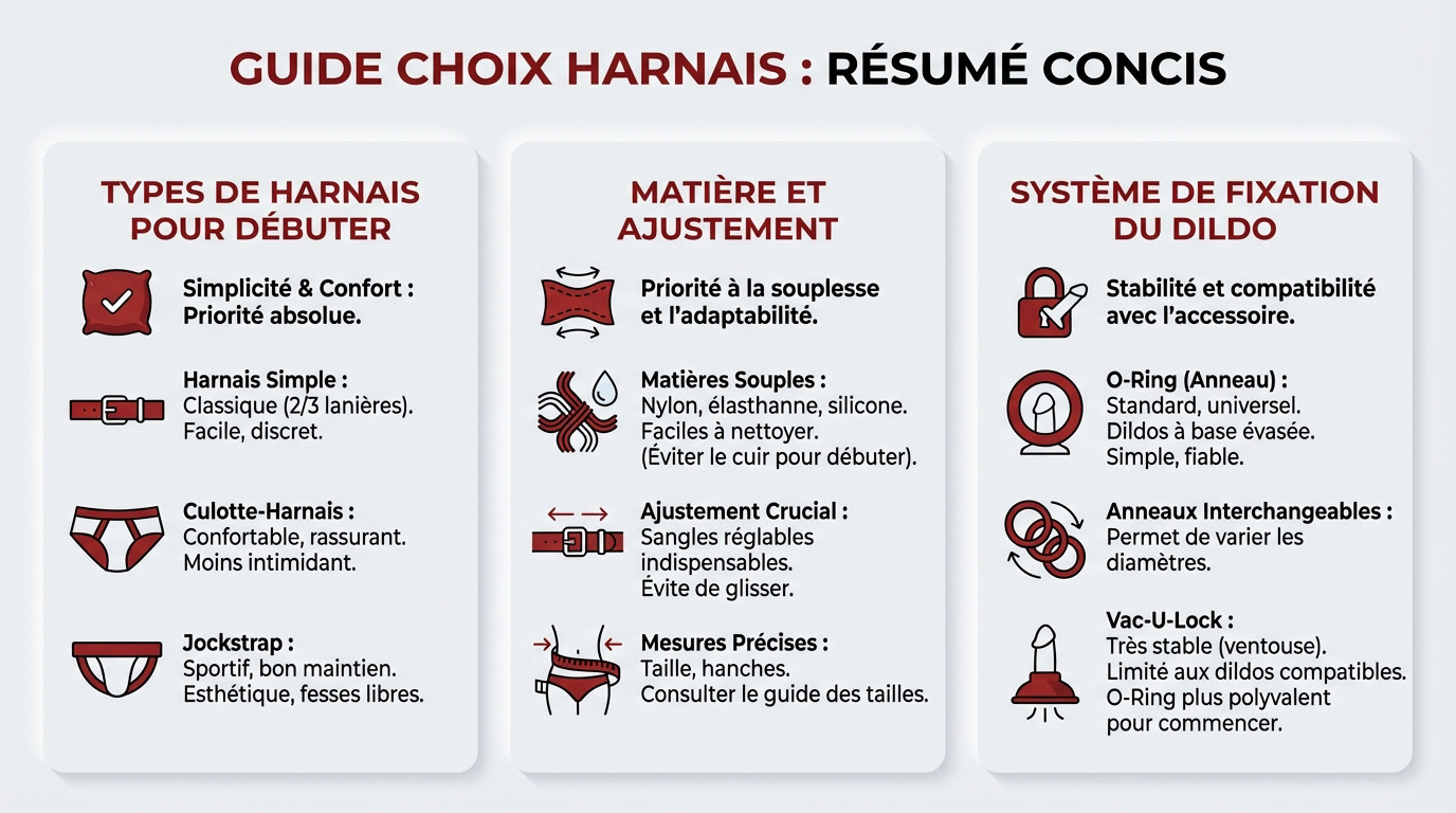 Tableau récapitulatif pour choisir le bon harnais strap-on selon sa morphologie