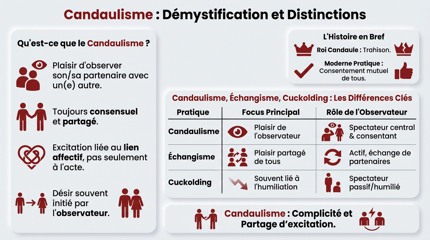 Schéma explicatif des différences entre candaulisme, échangisme et cuckolding