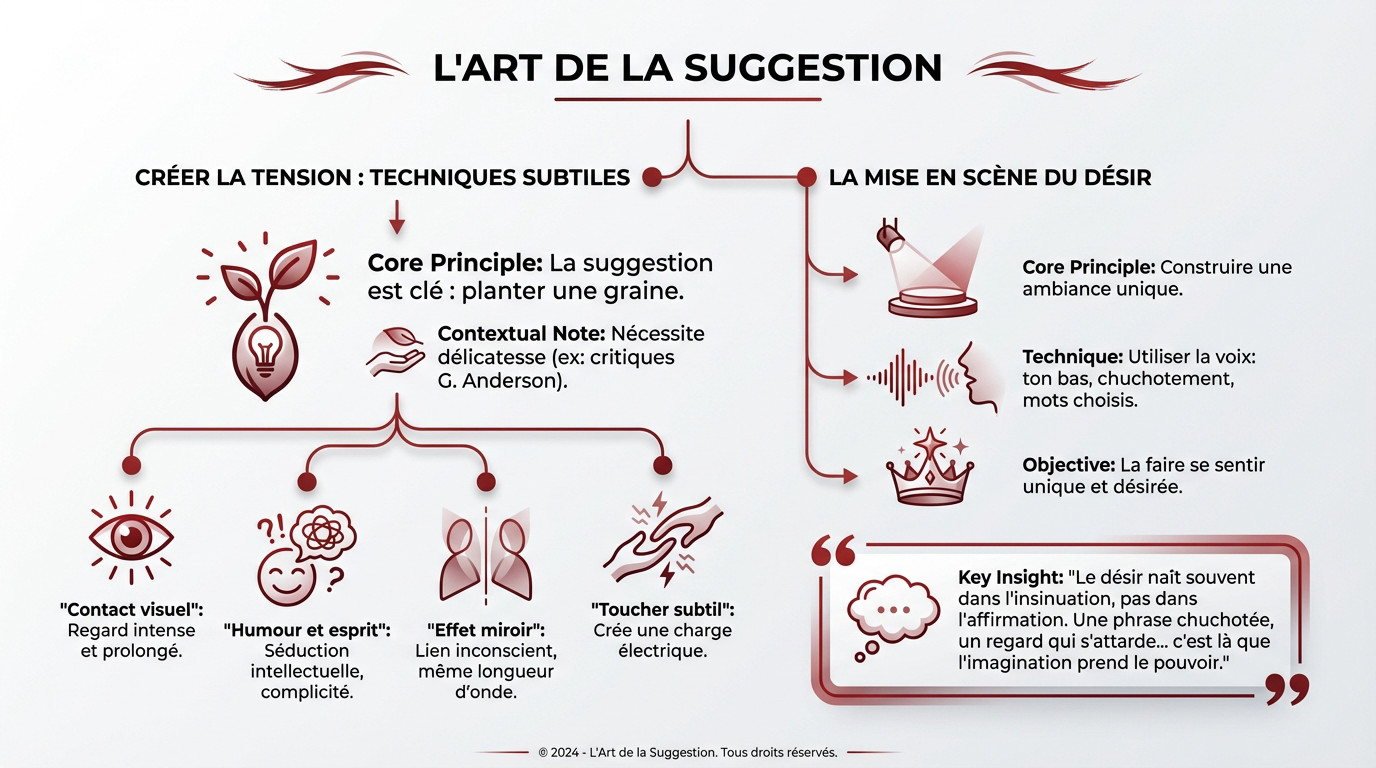 Infographie sur les techniques de suggestion et la tension sexuelle