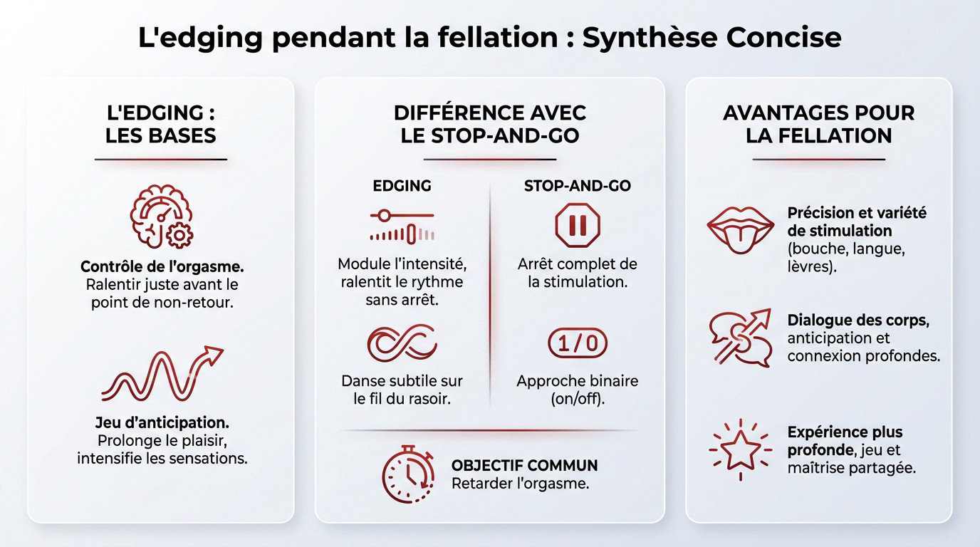 Schéma explicatif de la technique de l'edging appliquée à la fellation
